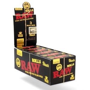 Raw Black Classic 3 Meter Rolls - King Size Wide - 12ct Display